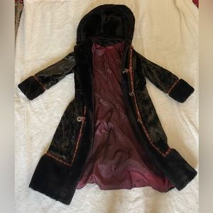 Vintage 80’s Faux Fur Coat w/ Hood and Buckles